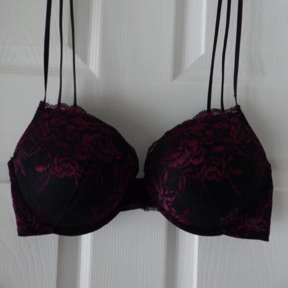 La Sensa Hello Sugar Women's Padded Underwire Push-up Bra 36C Black Red Lace - Picture 5 of 9